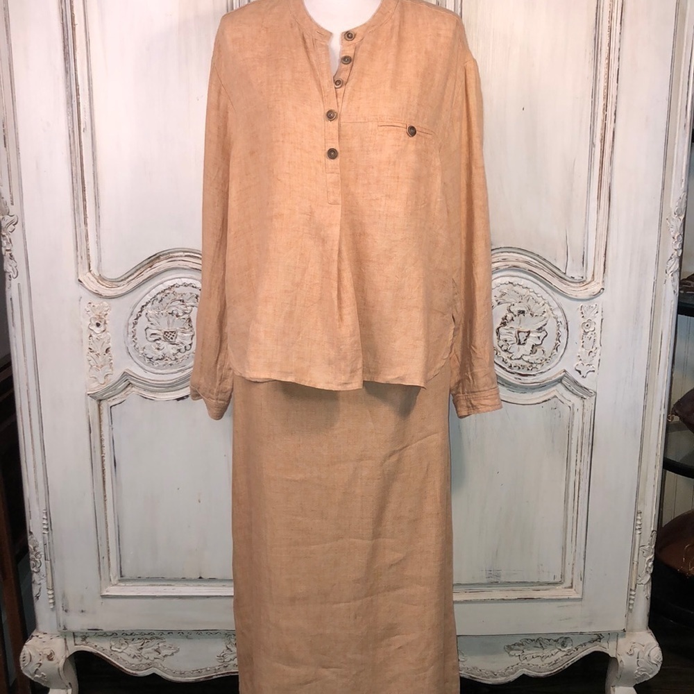 David Dart Collection 100% Pumpkin Latte Color Two Piece Top and Maxi Skirt Set